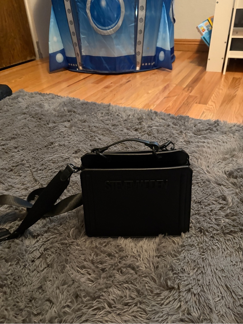Steve Madden Black Structured Leather Crossbody Bag